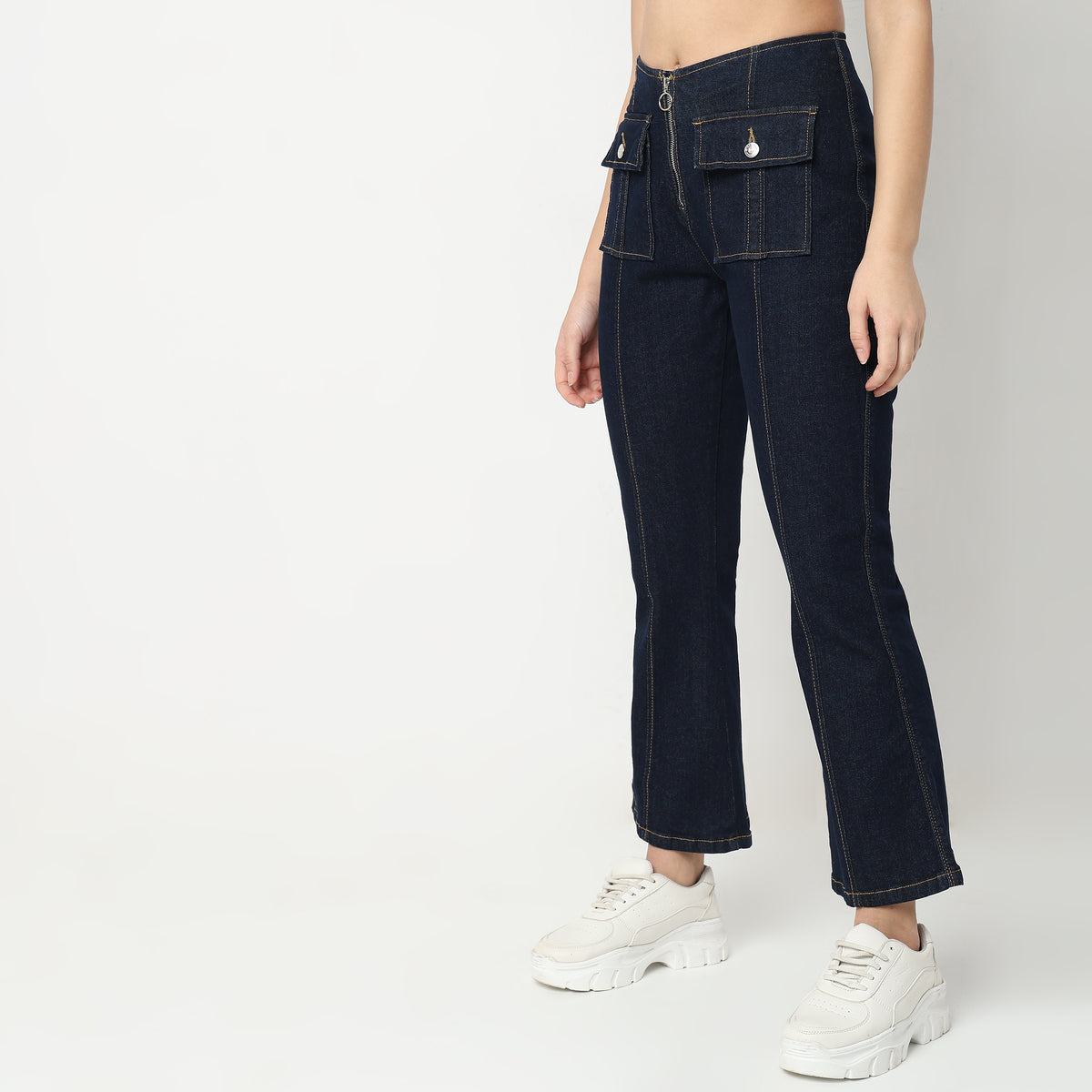 Boot Cut Solid High Rise Jeans