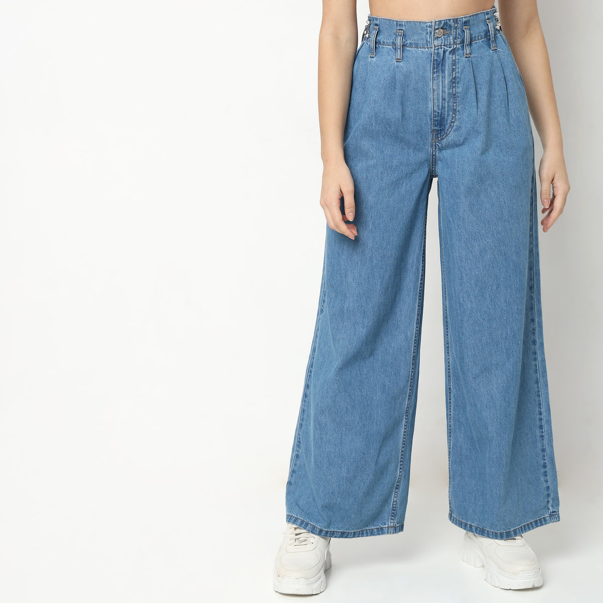 Wide Leg Solid High Rise Jeans