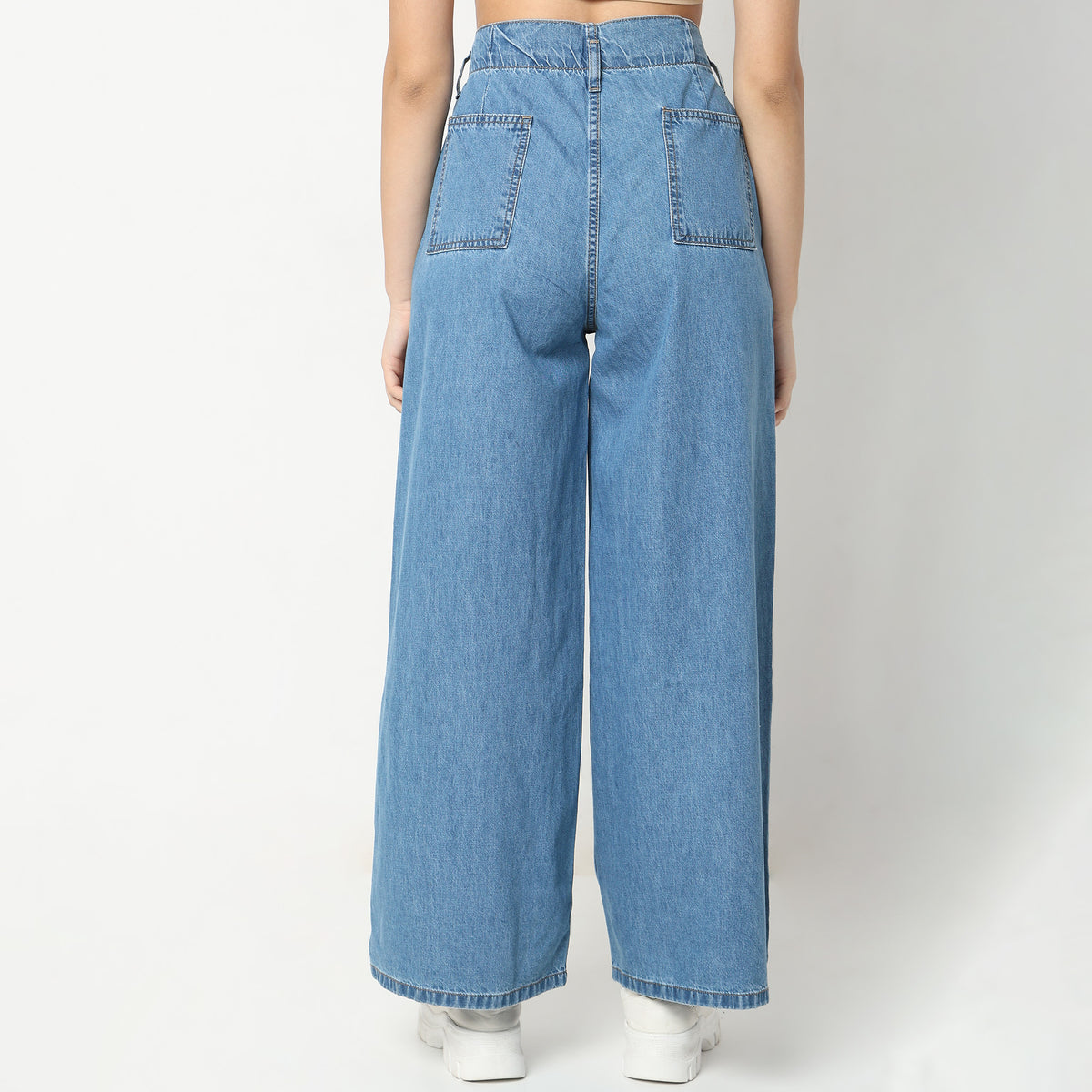 Wide Leg Solid High Rise Jeans