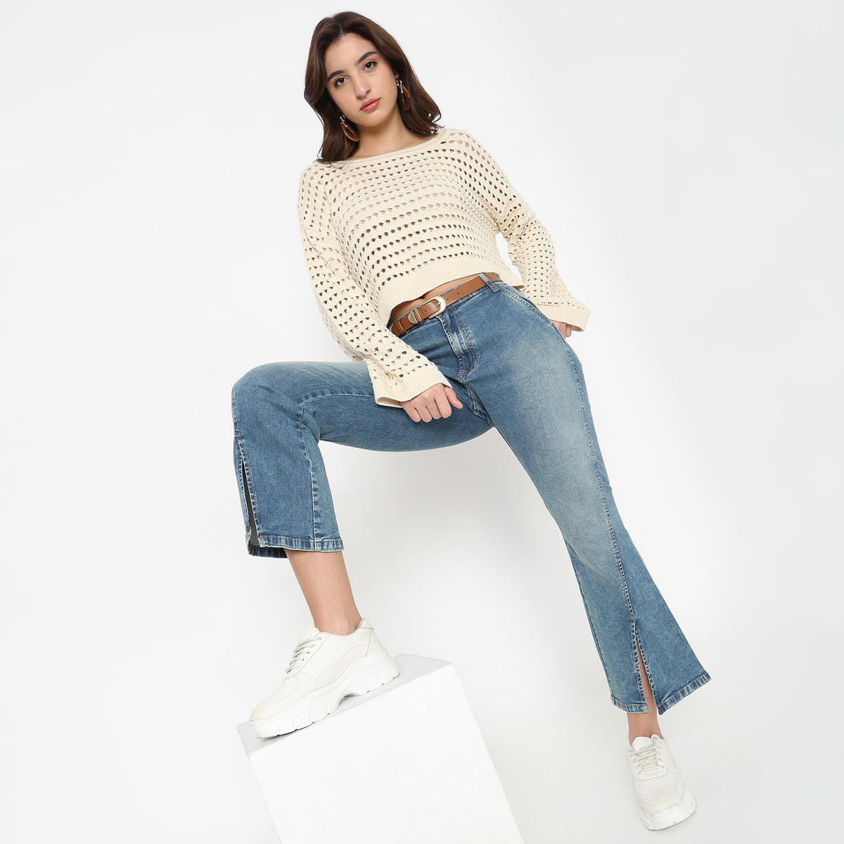 Boot Cut Solid High Rise Jeans