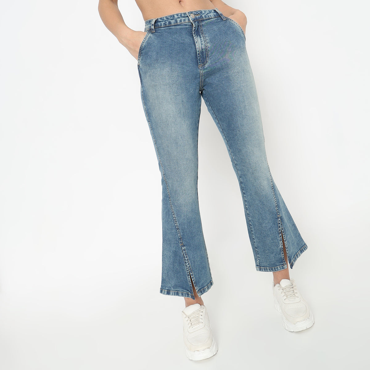 Boot Cut Solid High Rise Jeans