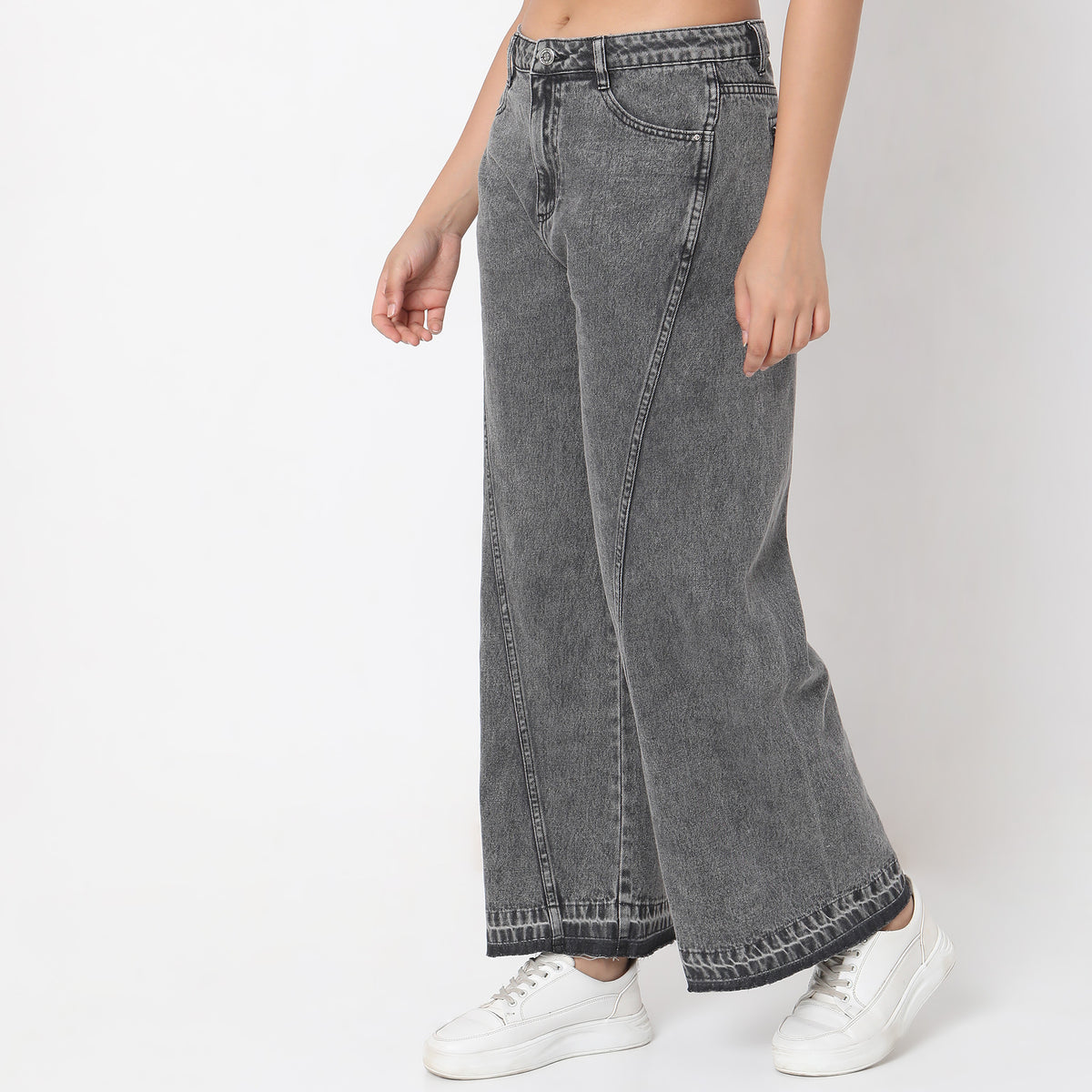 Flare Fit Solid High Rise Jeans