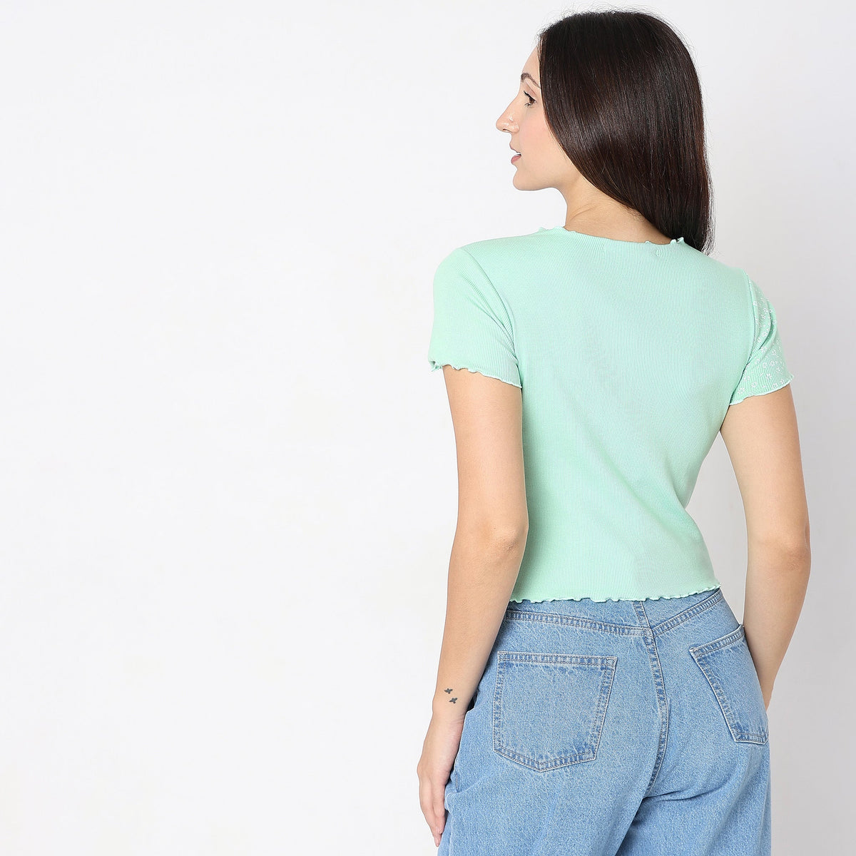 Women Wearing Regular Fit Solid T-Shirt