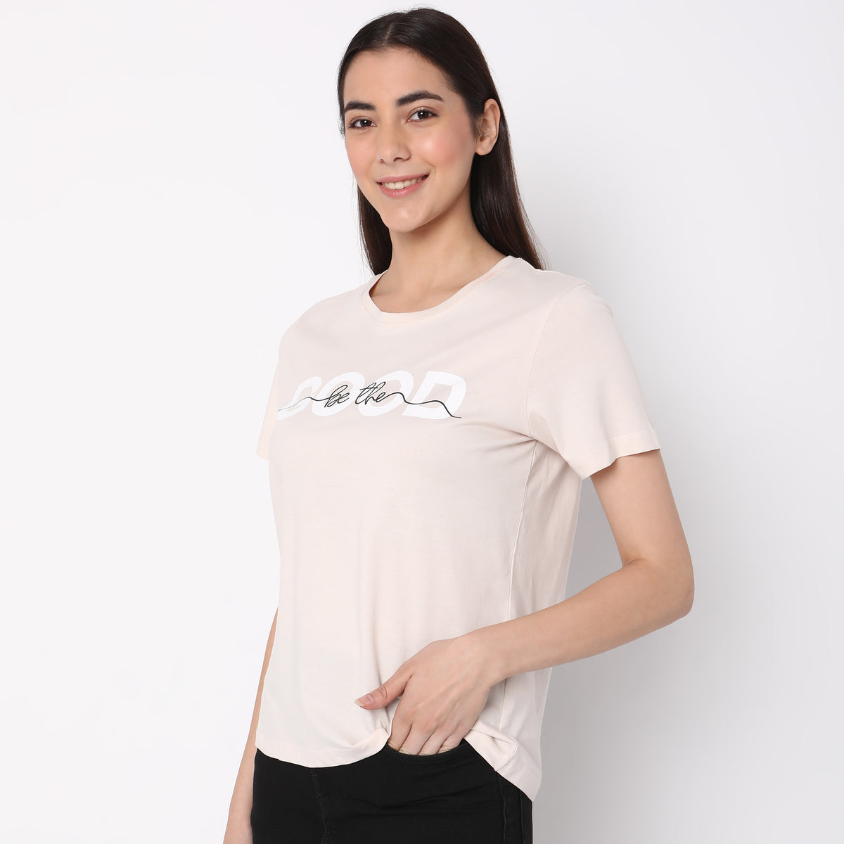 Women Wearing Regular Fit Graphic T-Shirt