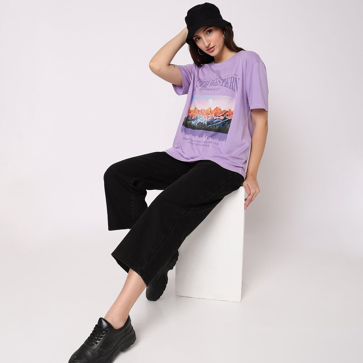 Women Wearing Oversize Graphic T-Shirt