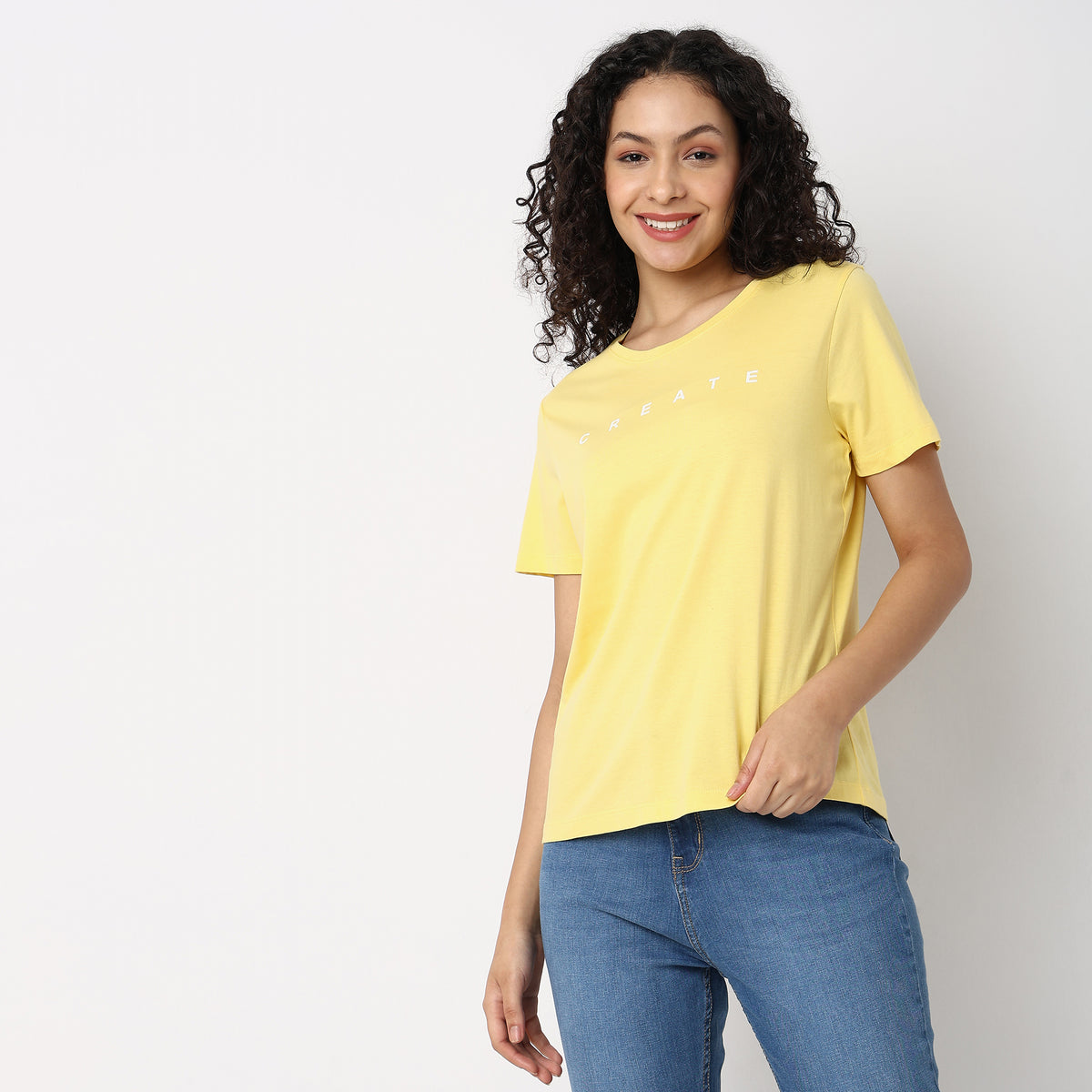 Women Wearing Regular Fit Graphic T-Shirt