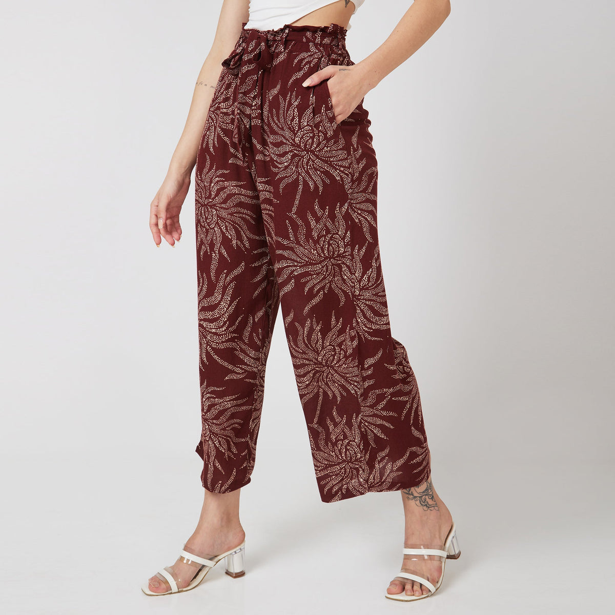 Women Wearing Flare Fit Printed Palazzo