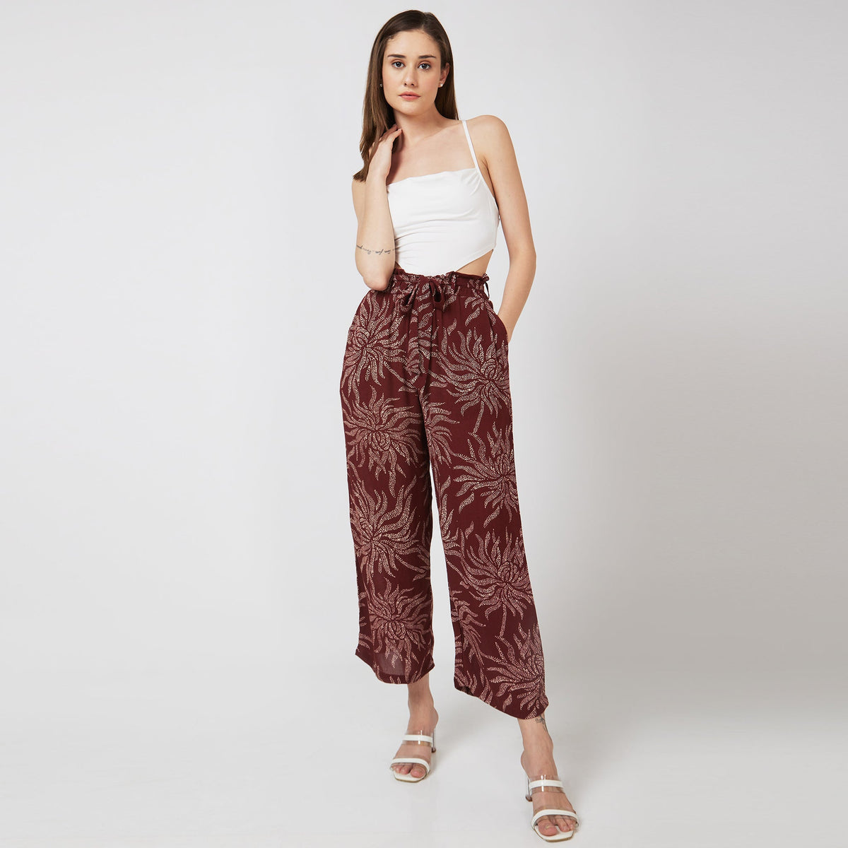 Women Wearing Flare Fit Printed Palazzo