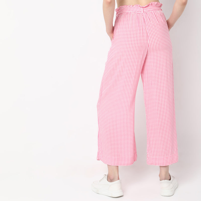 Regular Fit Checkered High Rise Palazzos