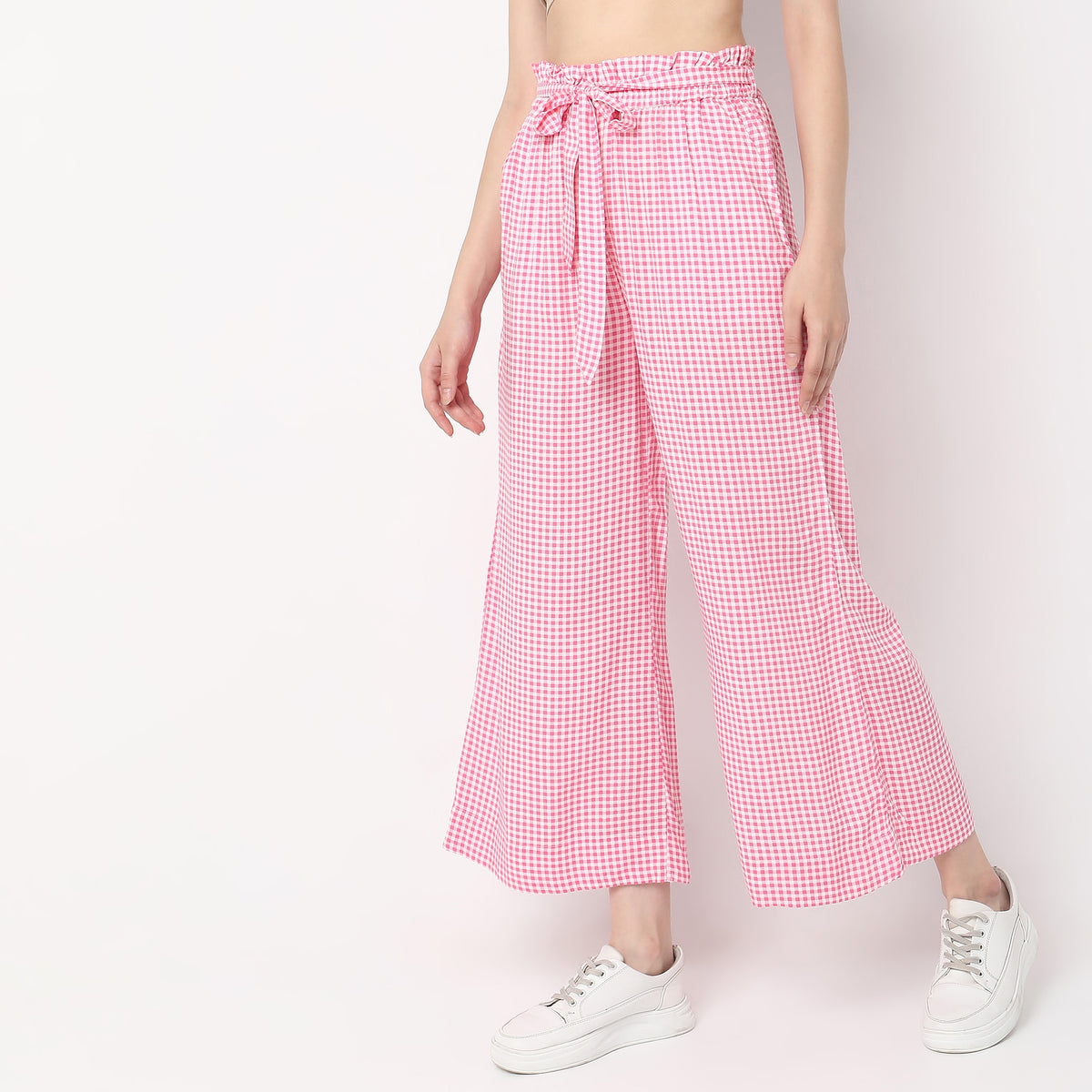 Regular Fit Checkered High Rise Palazzos