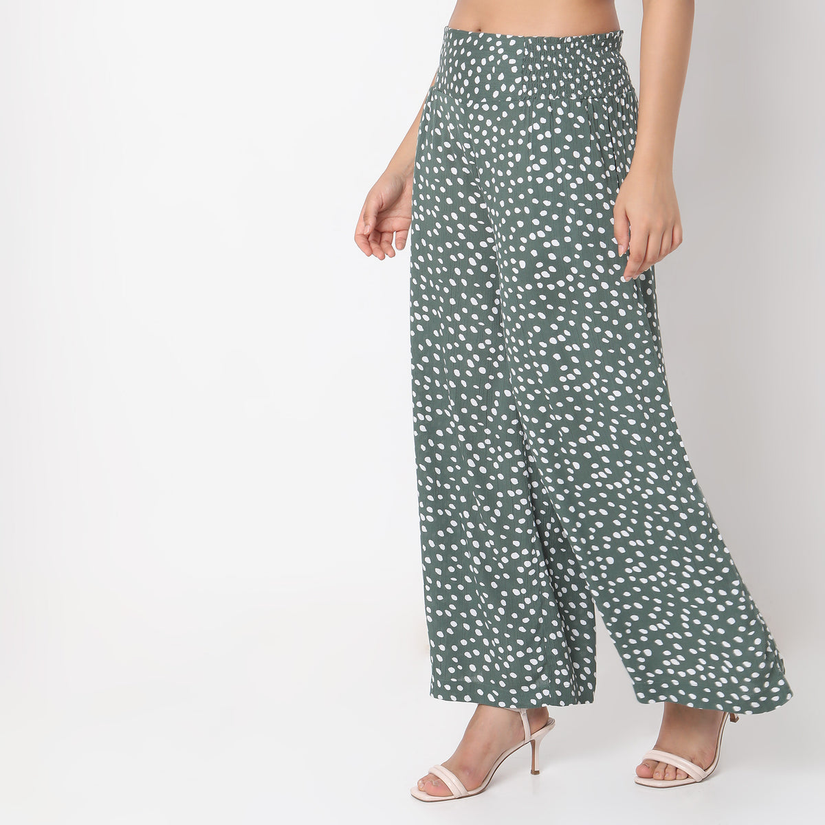 Flare Fit Polka Dot Mid Rise Palazzos