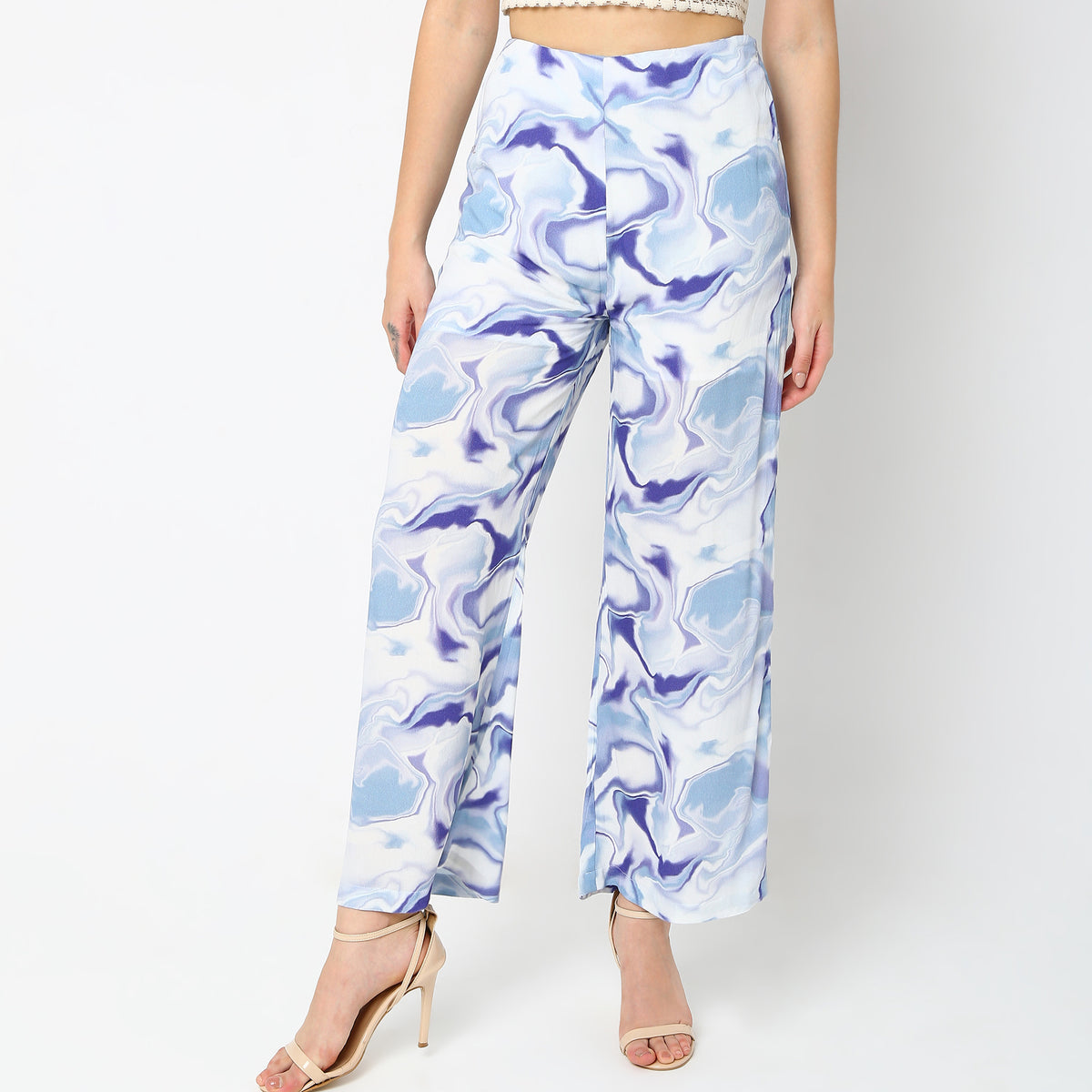 Flare Fit Abstract Mid Rise Palazzos