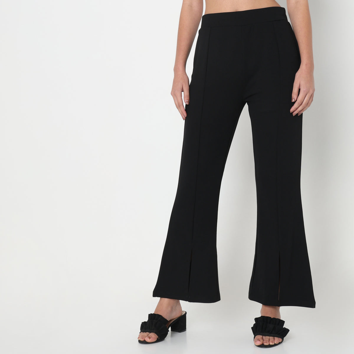 Flare Fit Solid Mid Rise Palazzos