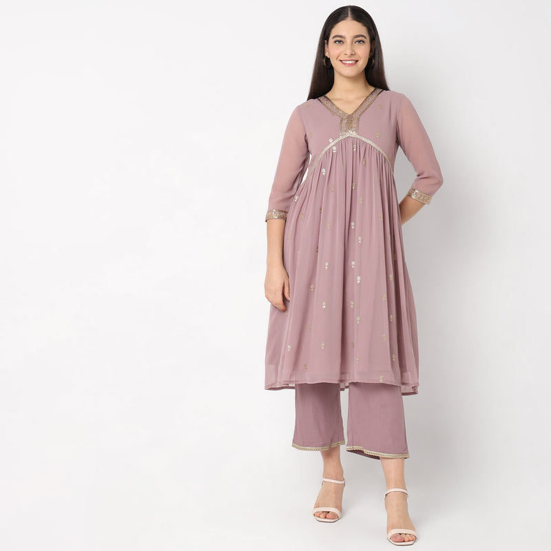 Flare Fit Embellished Kurta Set