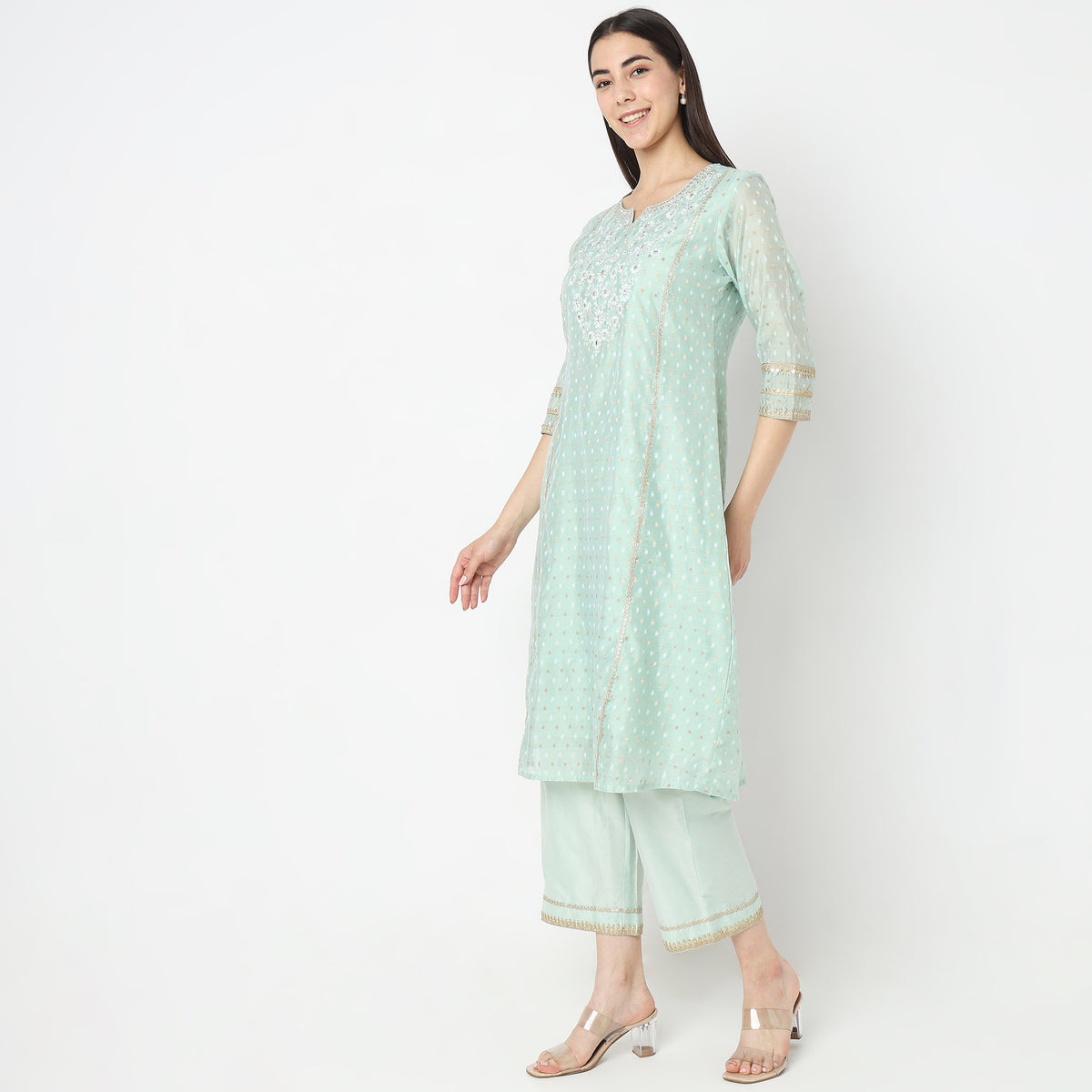 Flare Fit Embroidered Kurta Set