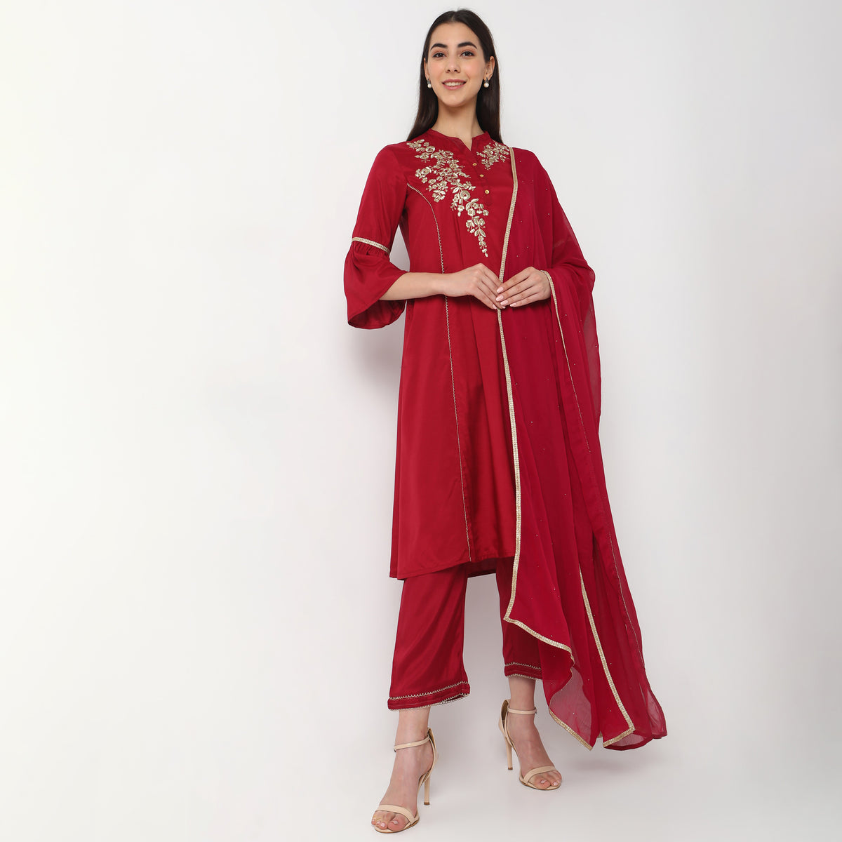 Flare Fit Embroidered Kurta Set