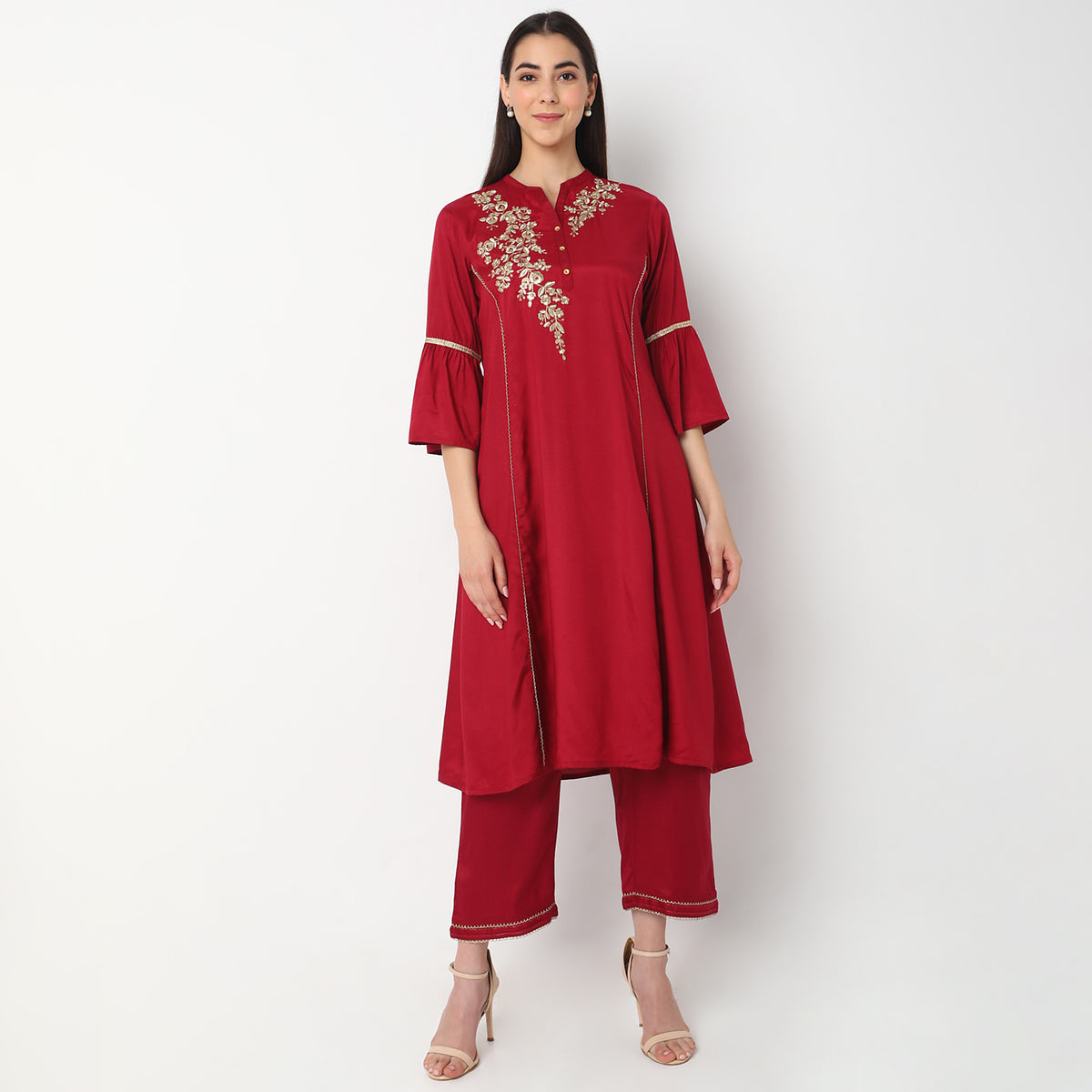 Flare Fit Embroidered Kurta Set