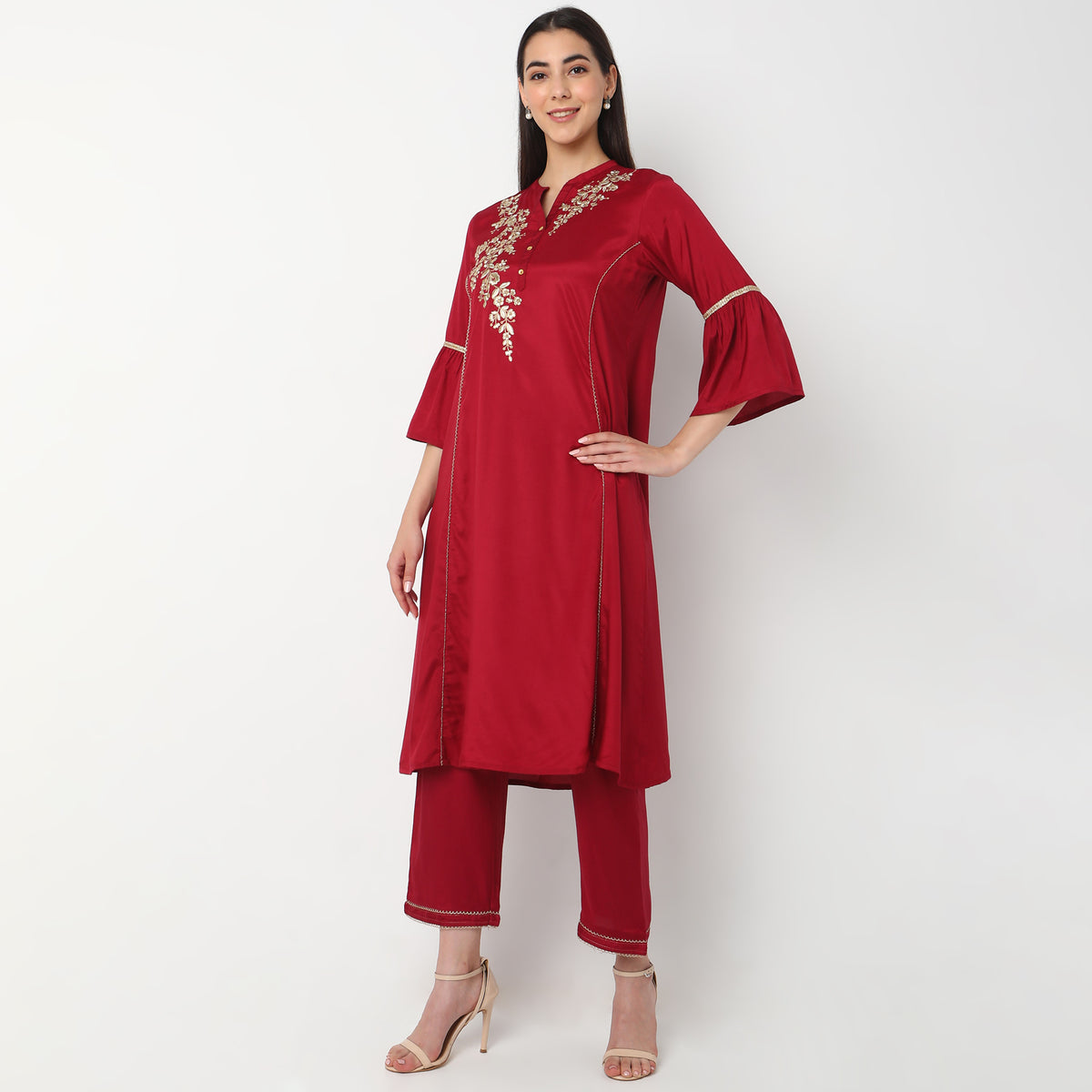 Flare Fit Embroidered Kurta Set