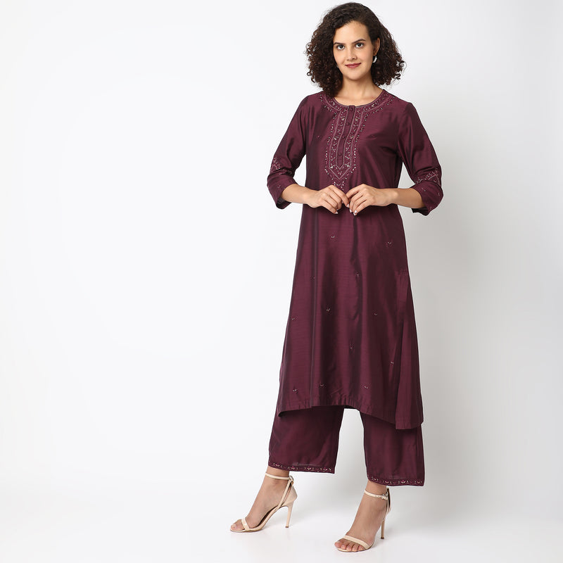 Straight Fit Embroidered Kurta Sets