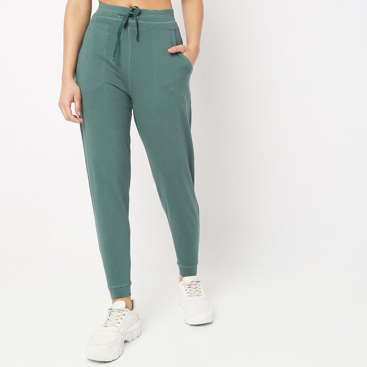 Skinny Fit Solid High Rise Joggers