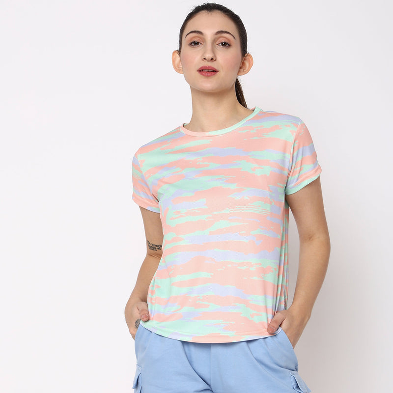 Women Wearing Regular Fit Abstract T-Shirt