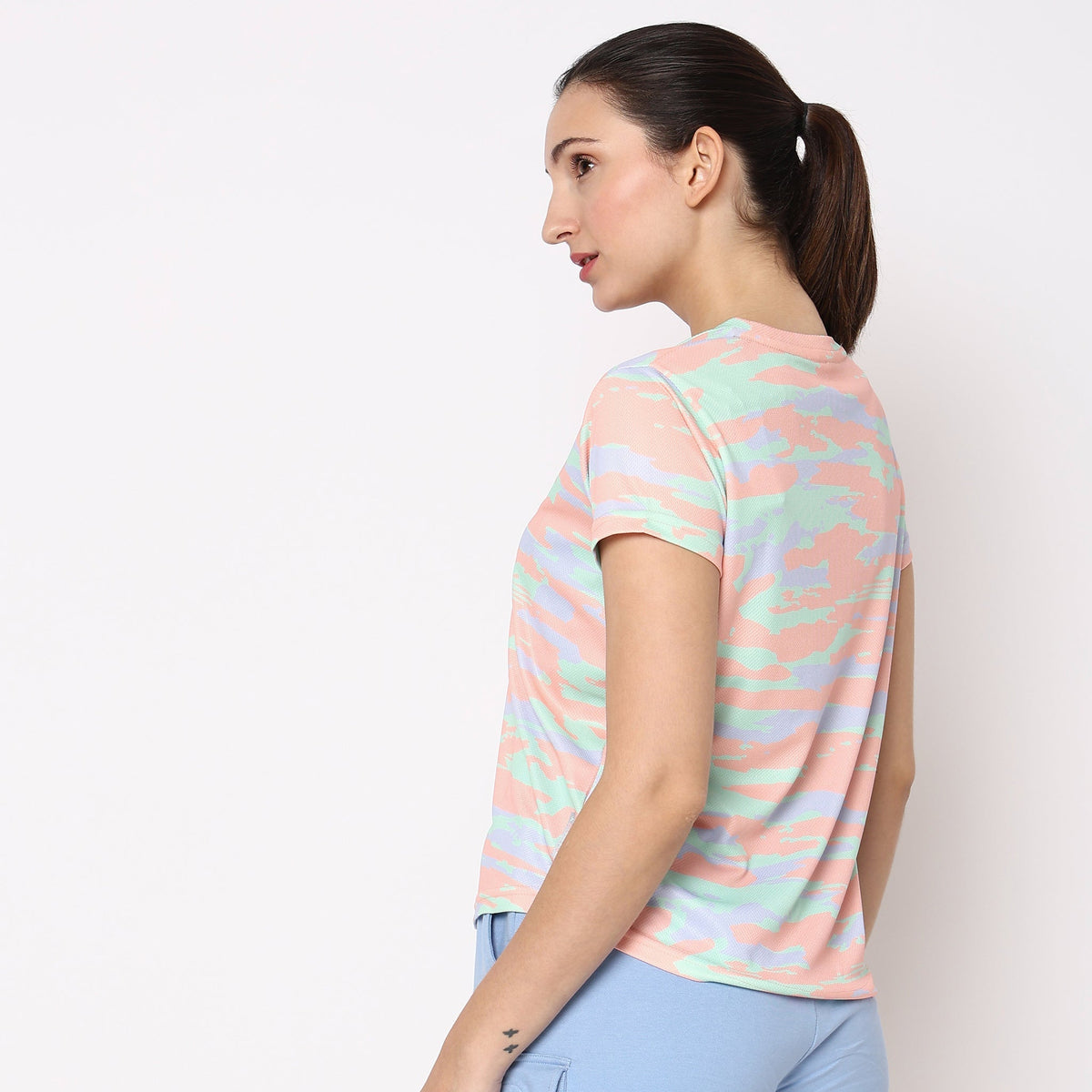 Women Wearing Regular Fit Abstract T-Shirt