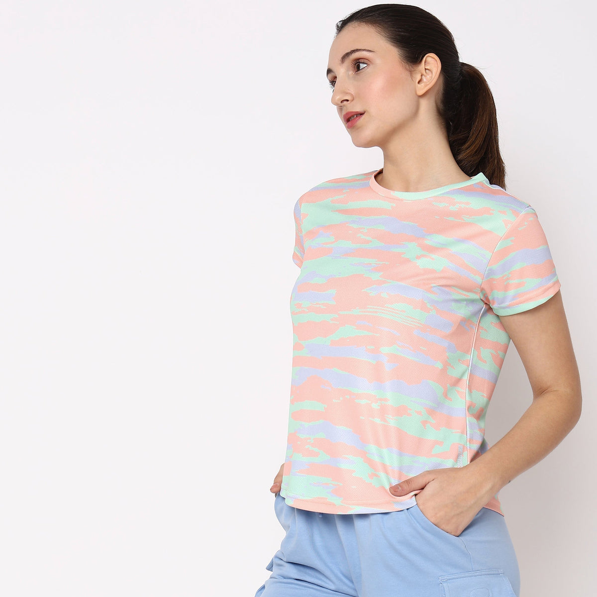 Women Wearing Regular Fit Abstract T-Shirt