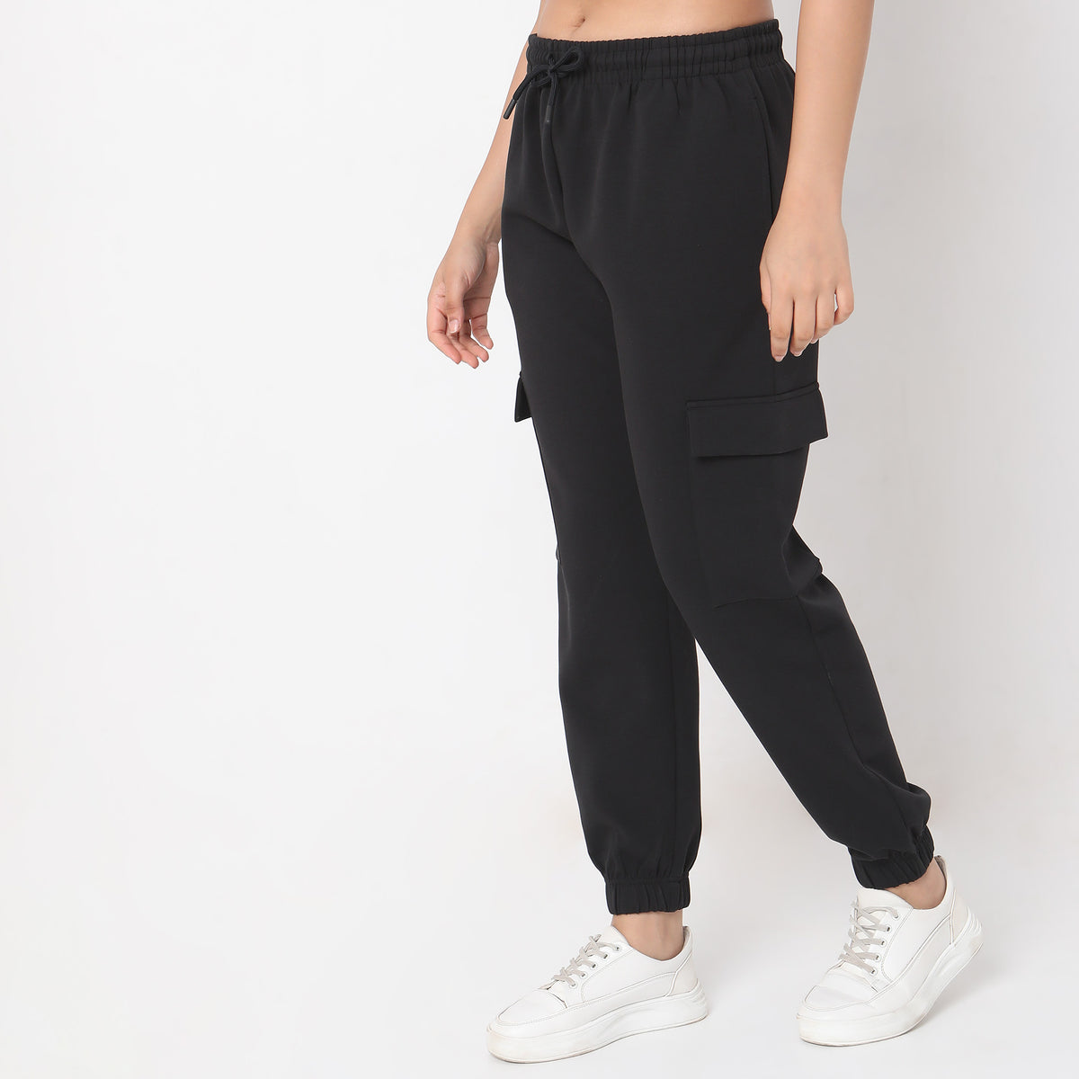 Regular Fit Solid High Rise Joggers