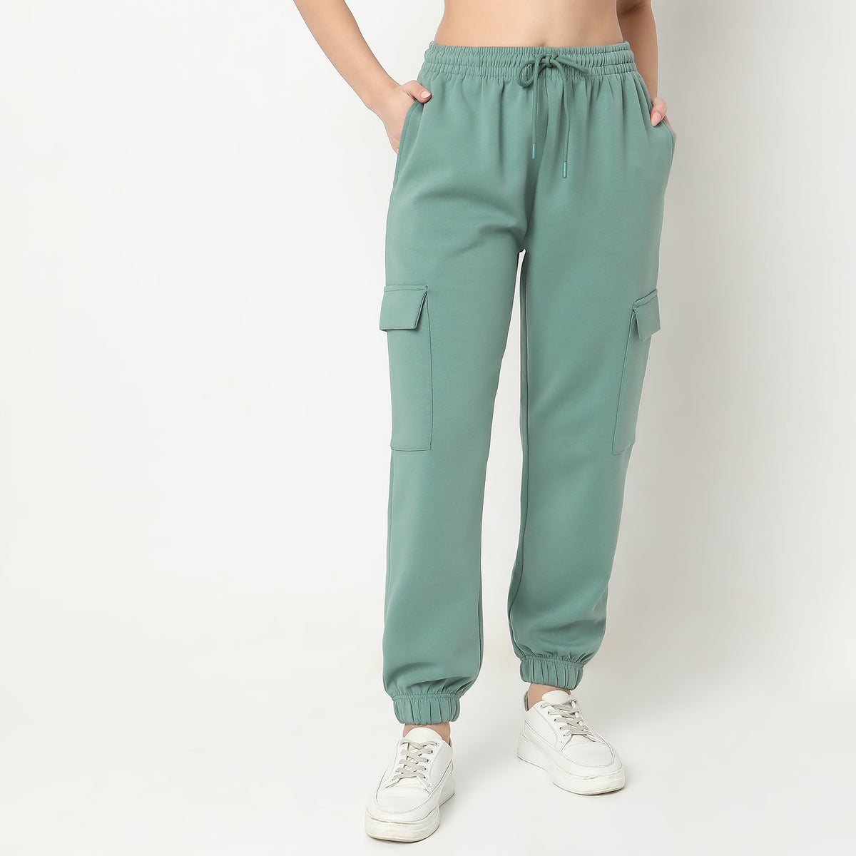 Regular Fit Solid High Rise Joggers