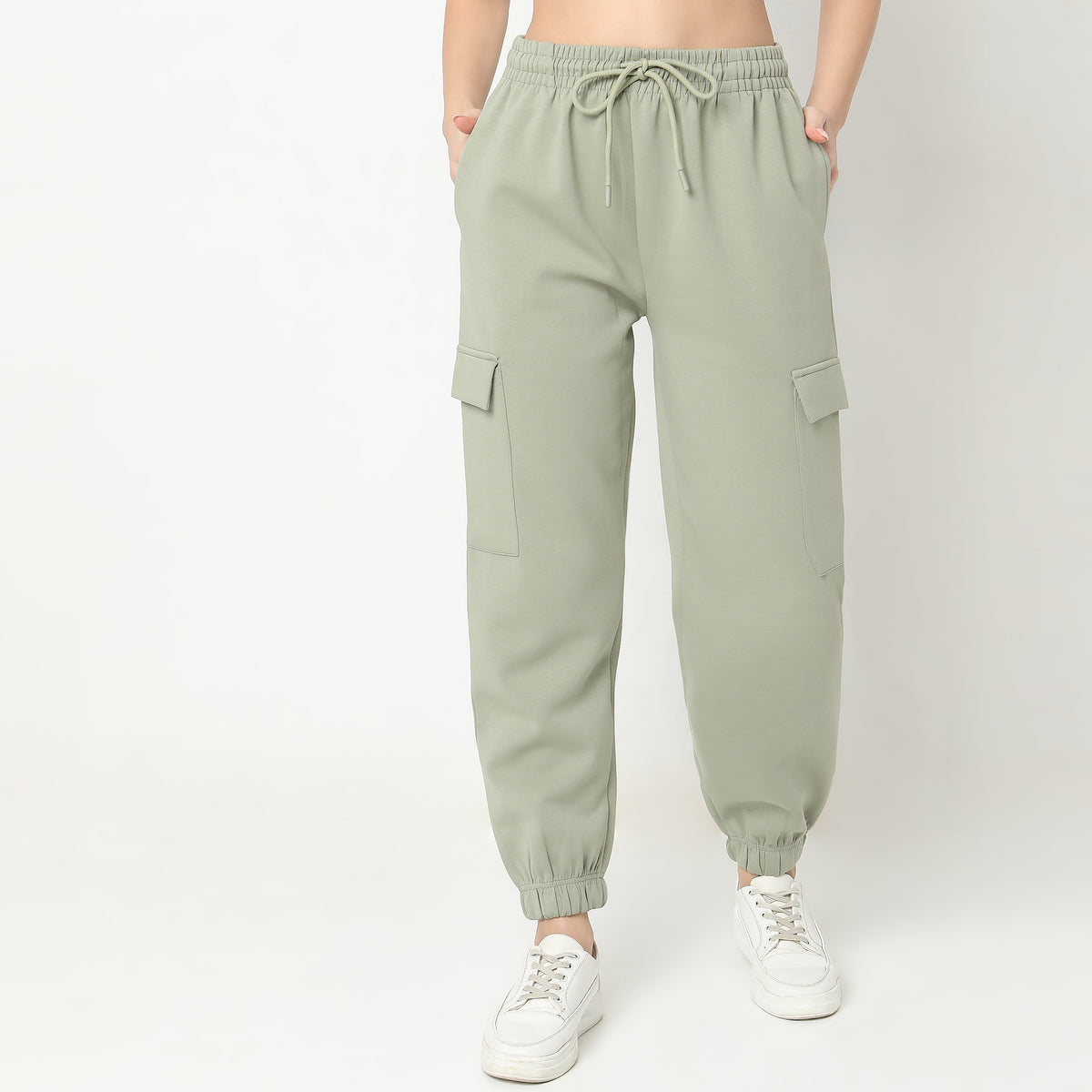 Regular Fit Solid High Rise Joggers