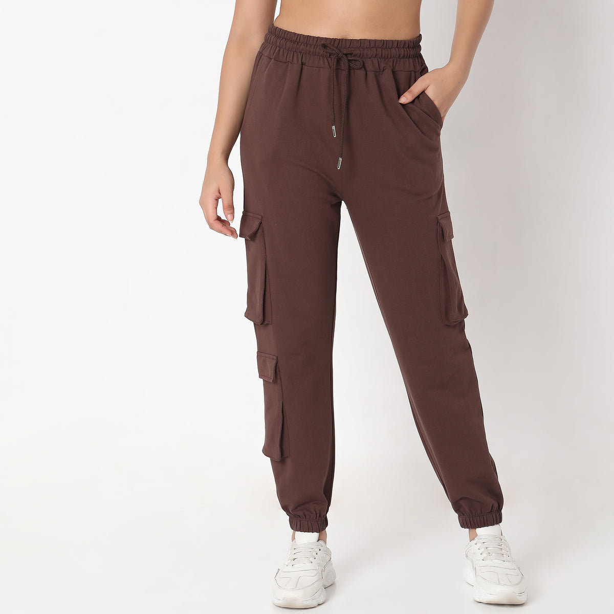 Regular Fit Solid High Rise Joggers