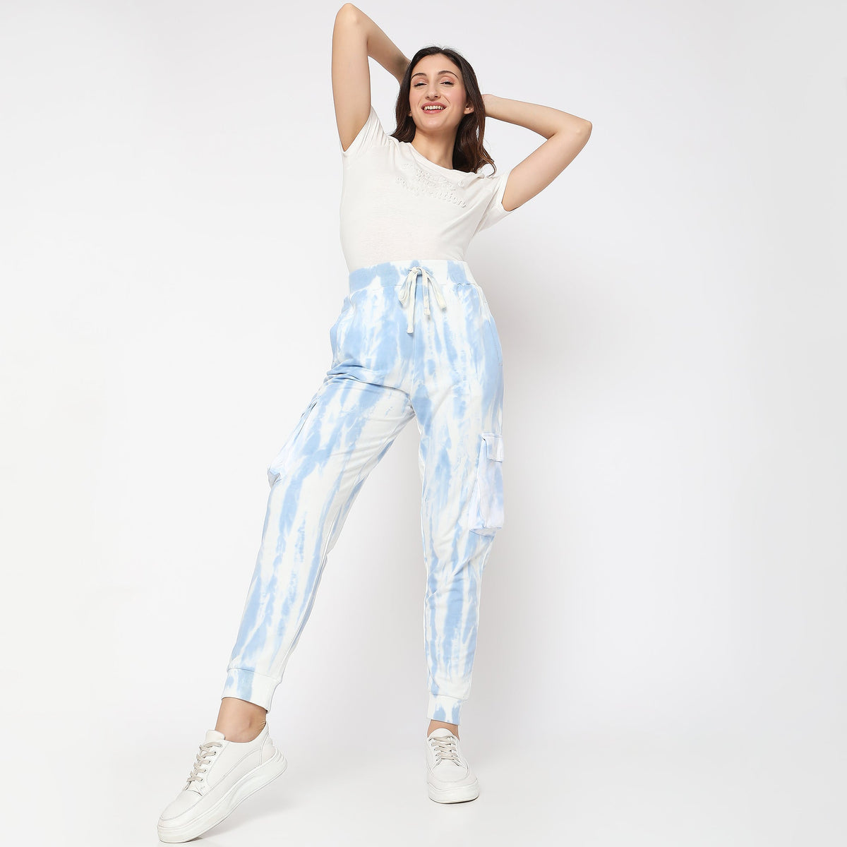 Women Wearing Regular Fit Tie - Dye High Rise Joggers