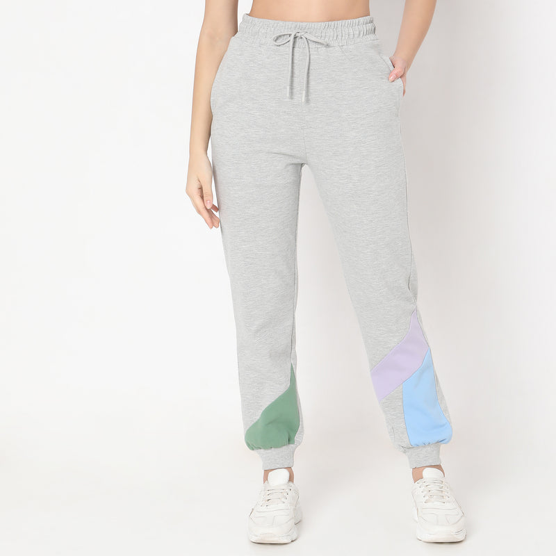 Regular Fit Solid High Rise Joggers