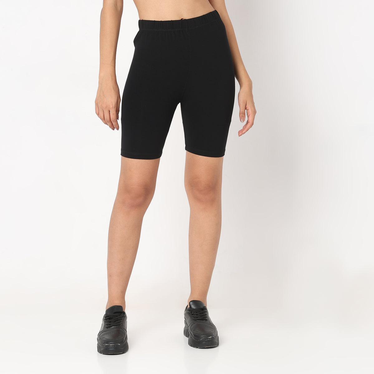 Skinny Fit Solid High Rise Shorts