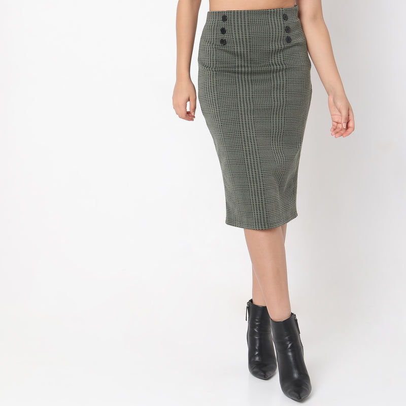 Slim Fit Jacquard Mid Rise Skirts