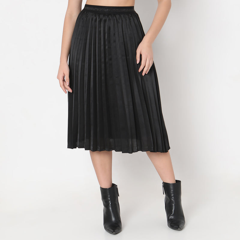 Flare Fit Solid Mid Rise Skirts