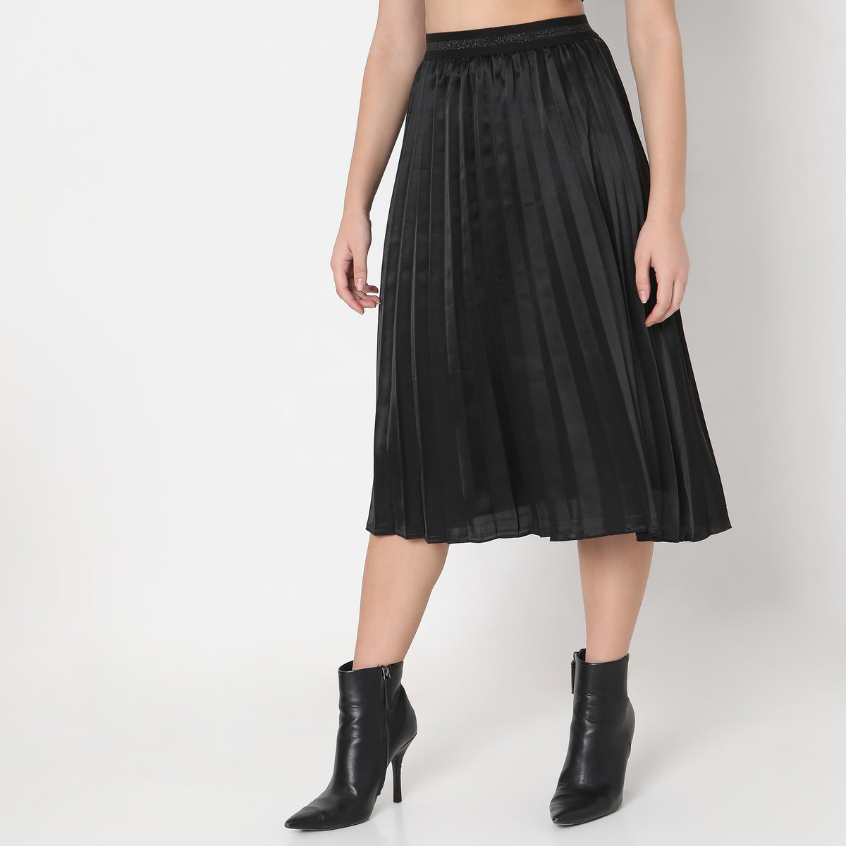 Flare Fit Solid Mid Rise Skirts