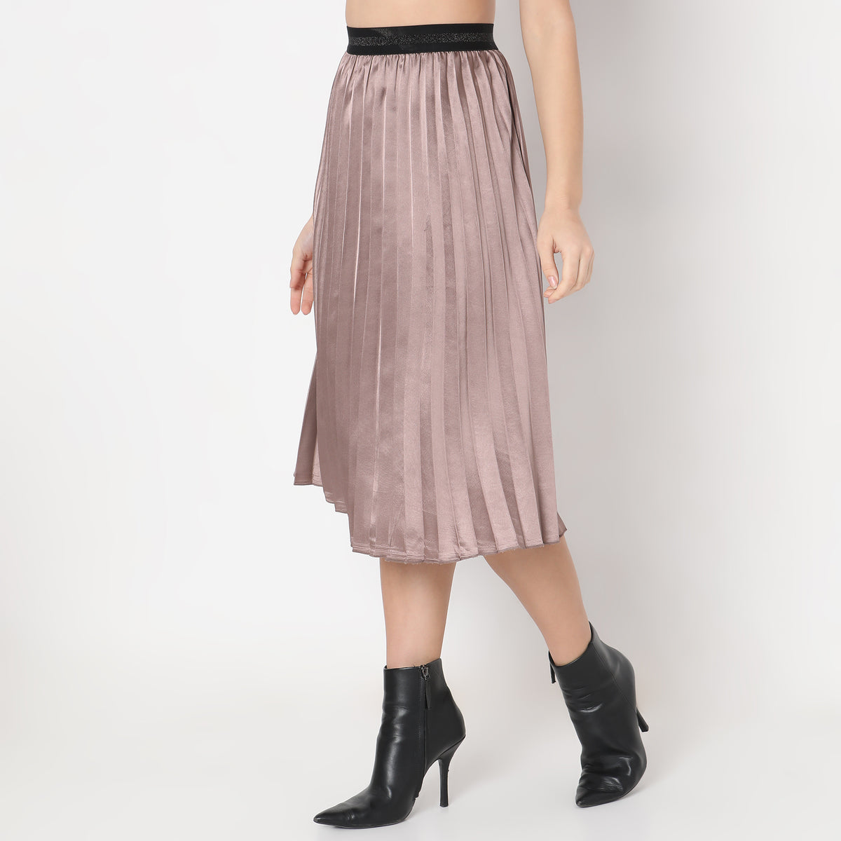 Flare Fit Solid Mid Rise Skirts