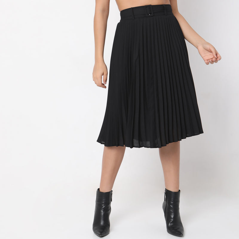 Regular Fit Solid Mid Rise Skirts