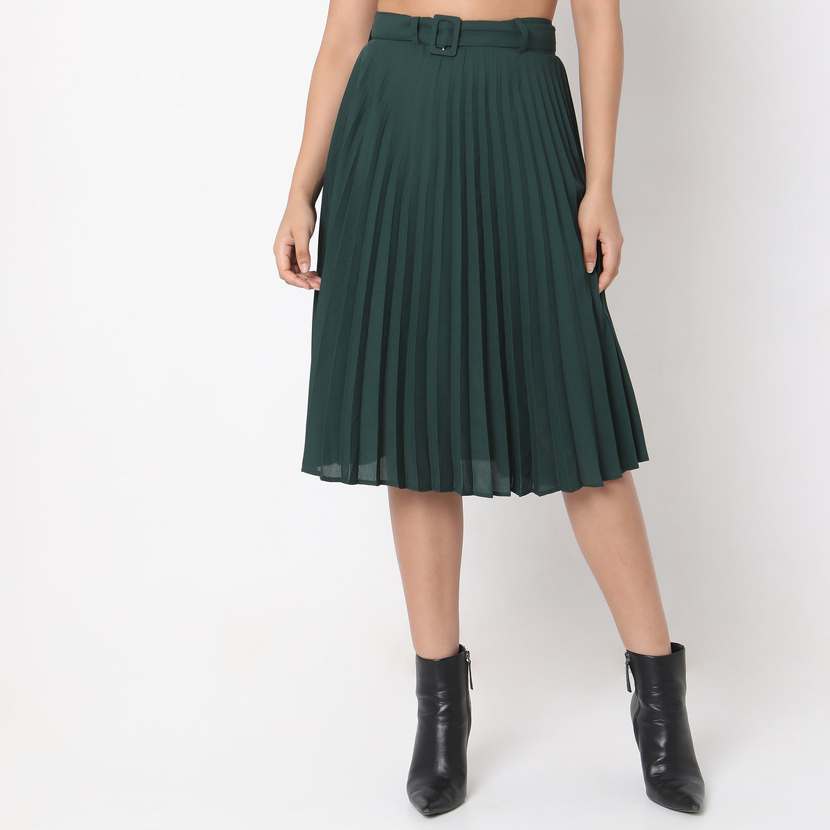 Regular Fit Solid Mid Rise Skirts