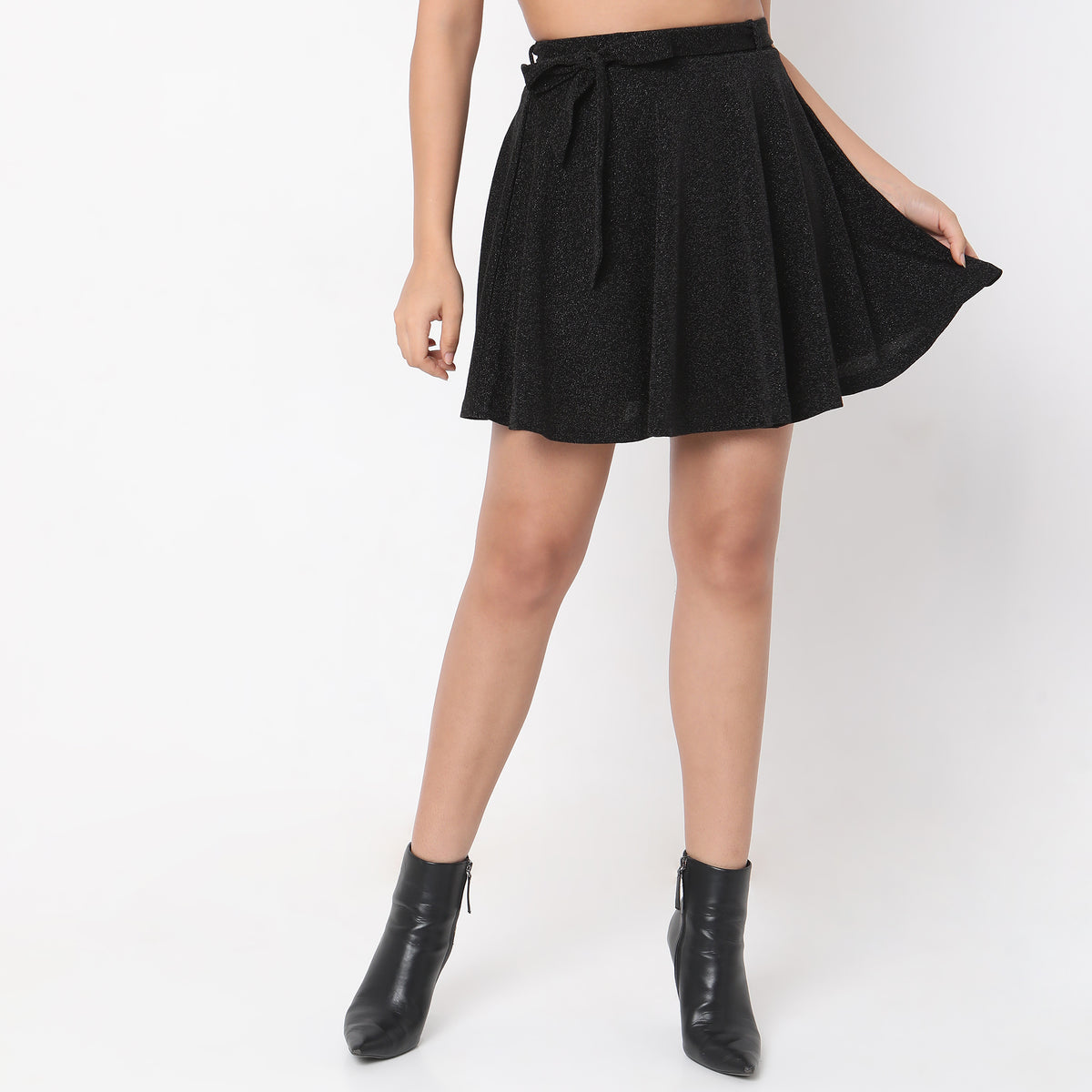 Flare Fit Solid Mid Rise Skirts