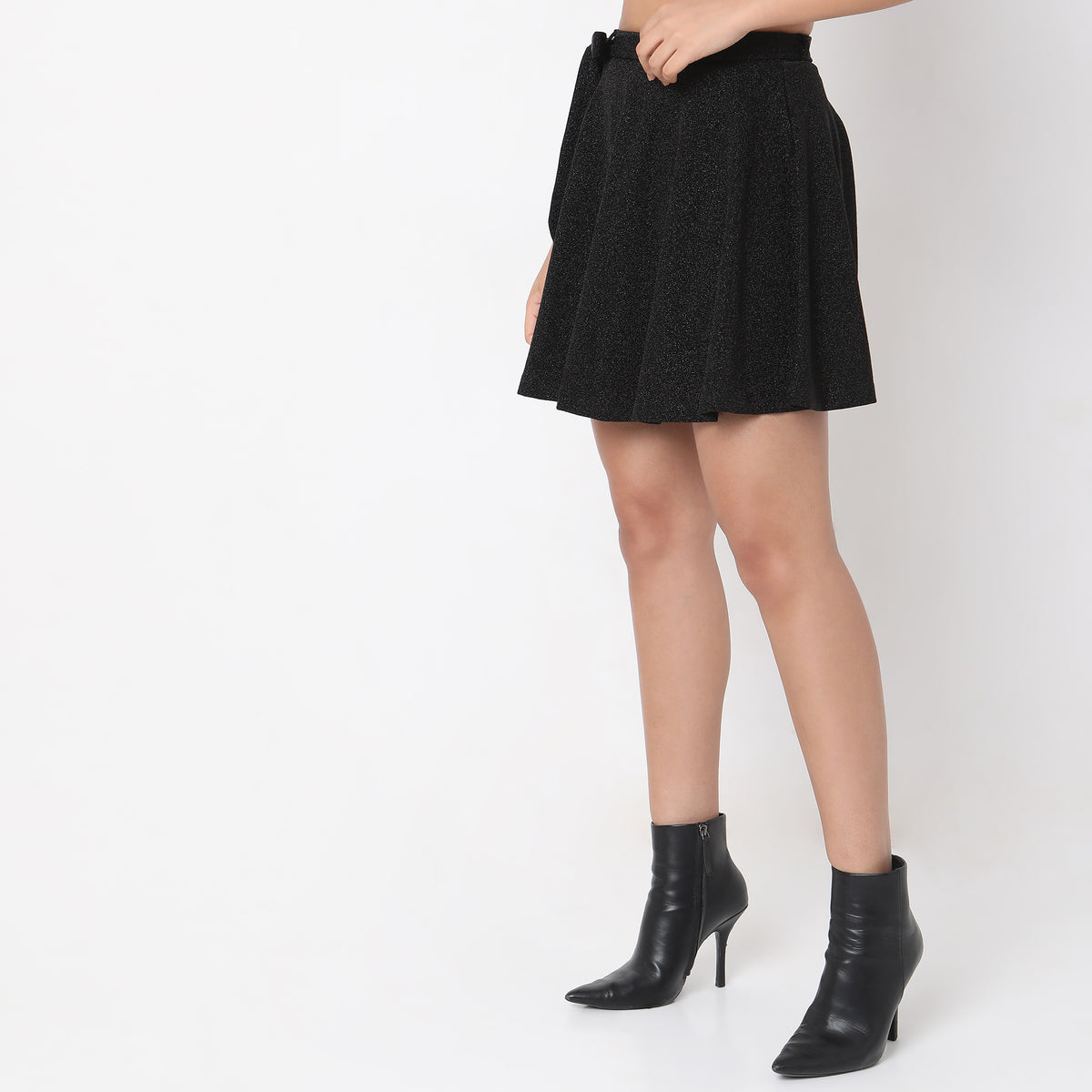 Flare Fit Solid Mid Rise Skirts