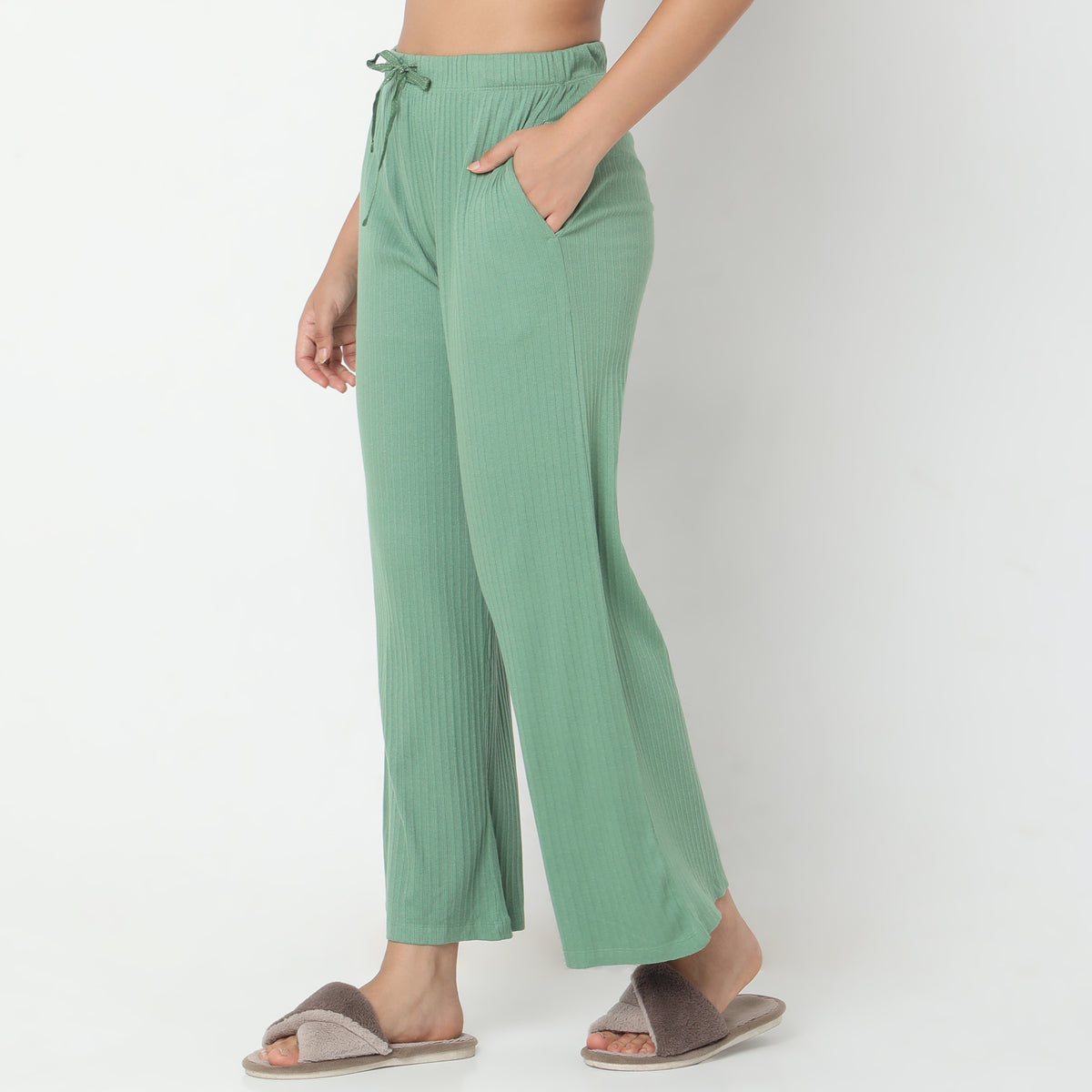 Regular Fit Solid Mid Rise Pants