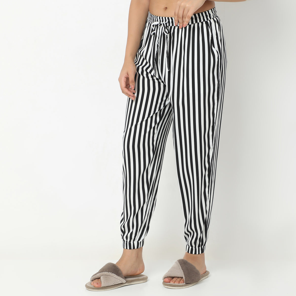 Regular Fit Striped Mid Rise Joggers