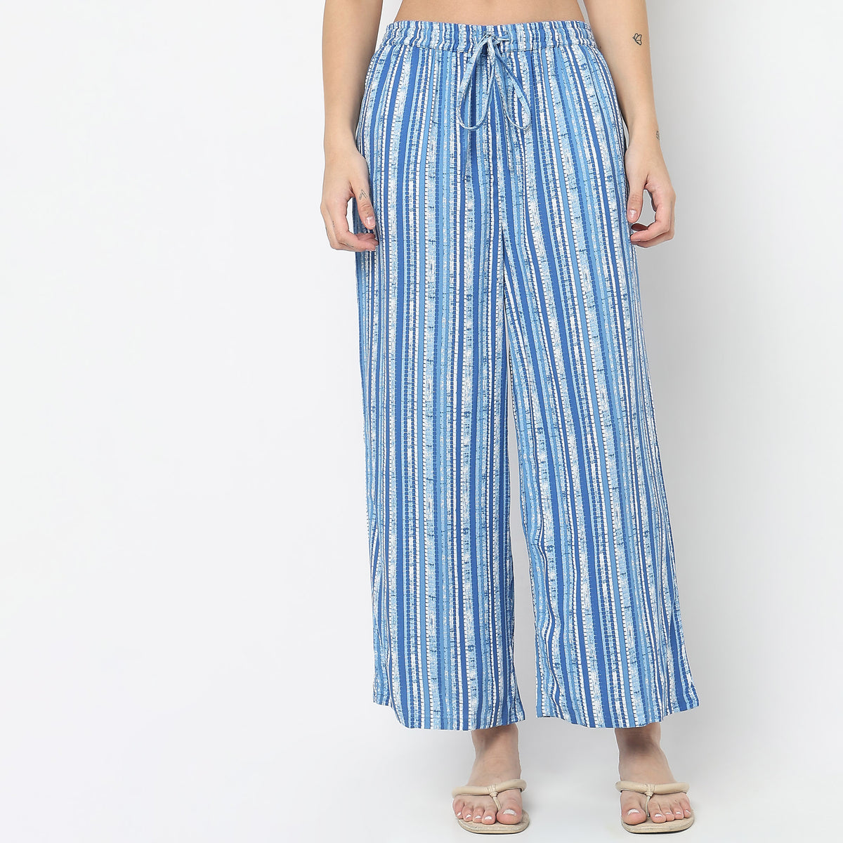 Regular Fit Striped Mid Rise Palazzos