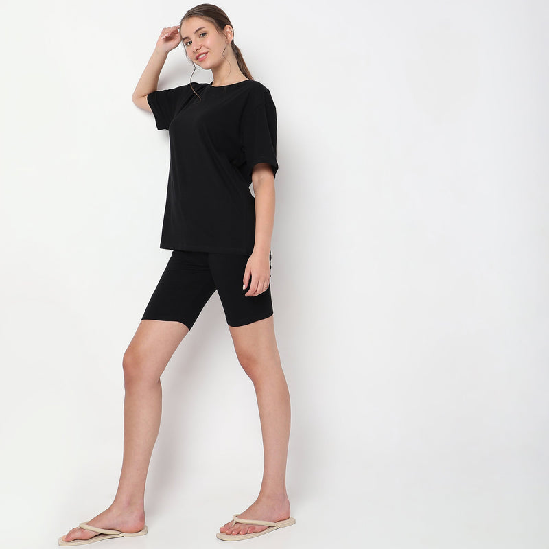 Women Wearing Regular Fit Solid Sleepwear Set