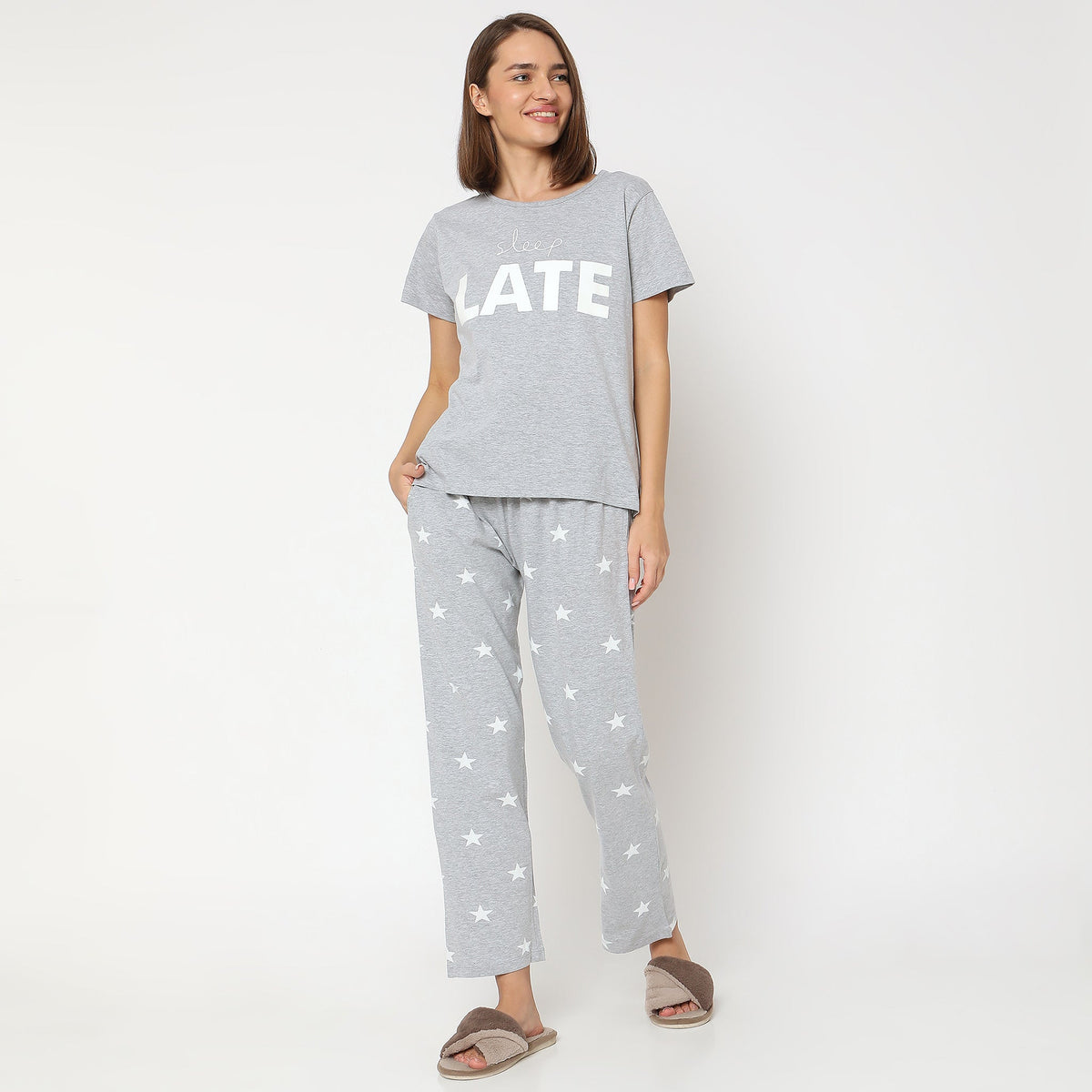 Women Wearing Regular Fit Printed Sleepwear Set