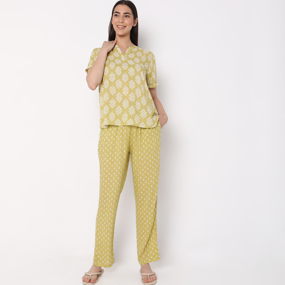 Women Wearing Regular Fit Floral Sleepwear Sets