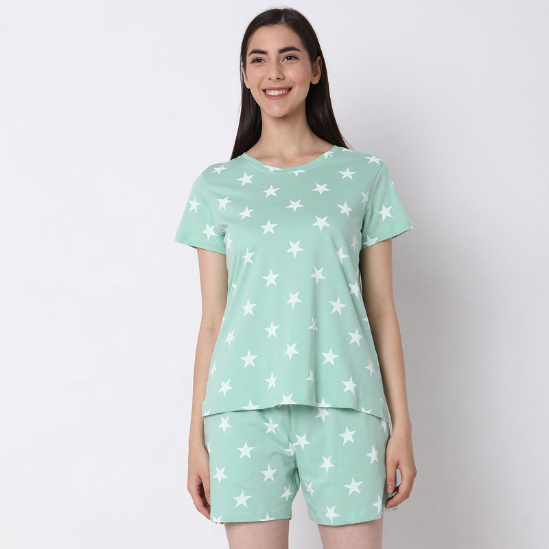 Women Wearing Regular Fit Printed Sleepwear Top