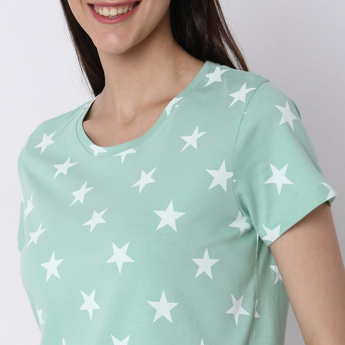 Women Wearing Regular Fit Printed Sleepwear Top